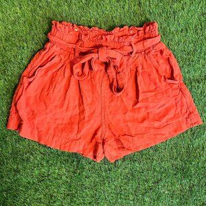 American Eagle Orange/Red Linen Shorts with Tie Waist & Pockets - Size XS